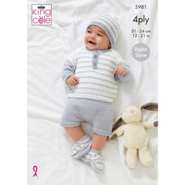 Sweaters, Pants, Hat & Bootees  Knitted in King Cole Cherished 4Ply