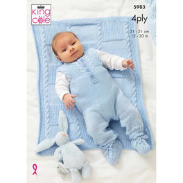 Jacket, Dungarees, Bootees & Blanket Knitted in King Cole Cherished 4Ply