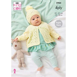 Matinee Jacket, Cardigan & Hat Knitted in King Cole Cherished 4Ply