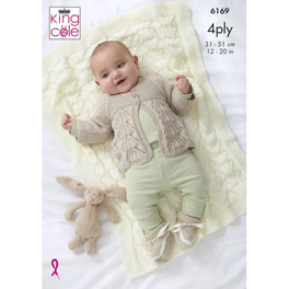 Blanket, Matinee Jacket, Sweater, Bootees & Hat Knitted in King Cole Cherished 4Ply - Digital Version 6169