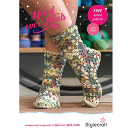 Free Download -Hexagon Style Crochet Lounge Socks in Stylecraft Head Over Heels Festive