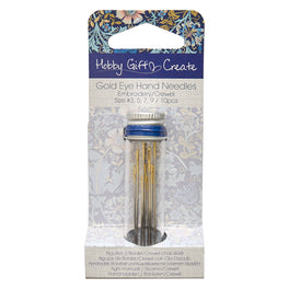 Hobby Gift Gold Eye Embroidery Needles Sizes 3-9 10 Pieces - Woodblock Floral