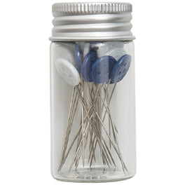 Hobby Gift Button Head Pins In Jar 30 Pieces - Woodblock Floral