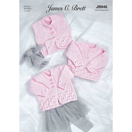 Cardigan, Waistcoat and Sweater in James C Brett Flutterby Sparkle Chunky