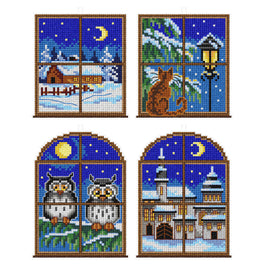 Orchidea Counted Cross Stitch Kit - Winter Windows - Set of 4