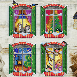 Orchidea Counted Cross Stitch Kit - Winter Windows - Set of 4