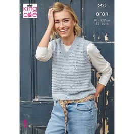 Ladies’ Round and V-Neck Tanks knitted in King Cole Homespun Aran