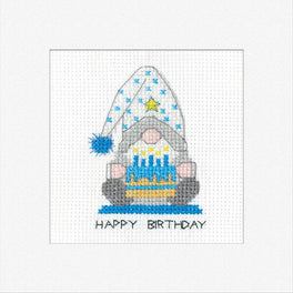 Gonk Birthday Cake Boy Greetings Card - Heritage Crafts Cross Stitch Kit