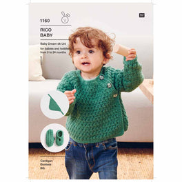 Cardigan Bootees and Bib in Rico Baby Dream Dk Uni - Digital Version 1160