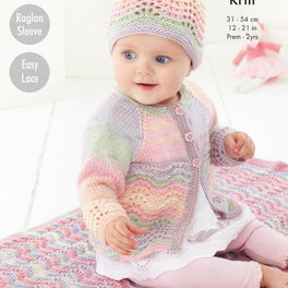 Blanket, Matinee Coat, Cardigan and Hat in King Cole Dk