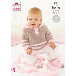 Pram Blanket, Cardigan, Hooded Top, Hat & Socks Knitted in King Cole Truffle