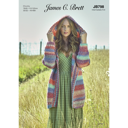 Hooded Cardigan in James C Brett Marble Chunky