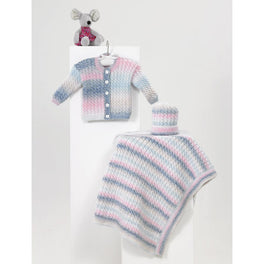 Cardigan Hat and Blanket in James C Brett Baby Marble Dk