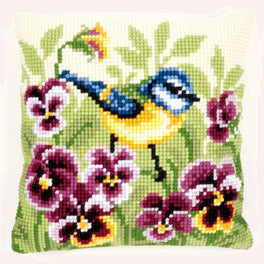 Blue Tit on Pansies Cushion Front Kit