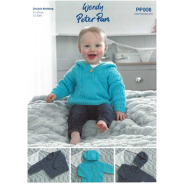 Hooded Sweater, Cardigan and Hat in Wendy Peter Pan Dk